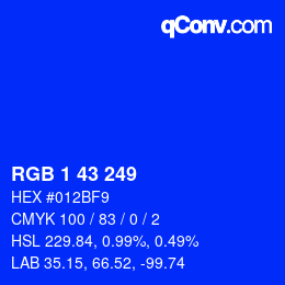 Color code: RGB 1 43 249 | qconv.com