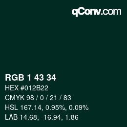 カラーコード: RGB 1 43 34 | qconv.com