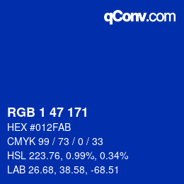 カラーコード: RGB 1 47 171 | qconv.com