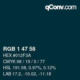 Color code: RGB 1 47 58 | qconv.com