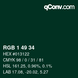 Color code: RGB 1 49 34 | qconv.com