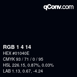 カラーコード: RGB 1 4 14 | qconv.com