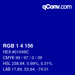 カラーコード: RGB 1 4 156 | qconv.com