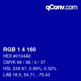 Color code: RGB 1 4 160 | qconv.com
