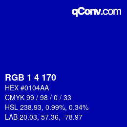 カラーコード: RGB 1 4 170 | qconv.com