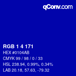 カラーコード: RGB 1 4 171 | qconv.com