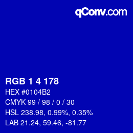カラーコード: RGB 1 4 178 | qconv.com
