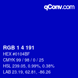 Color code: RGB 1 4 191 | qconv.com