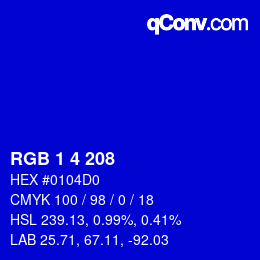 カラーコード: RGB 1 4 208 | qconv.com