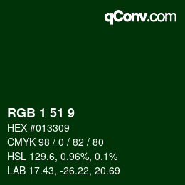 颜色代码: RGB 1 51 9 | qconv.com