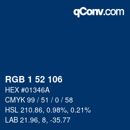 カラーコード: RGB 1 52 106 | qconv.com