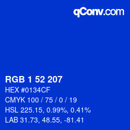 Color code: RGB 1 52 207 | qconv.com