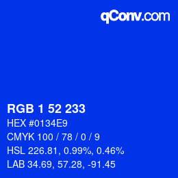 Color code: RGB 1 52 233 | qconv.com