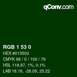 Color code: RGB 1 53 0 | qconv.com