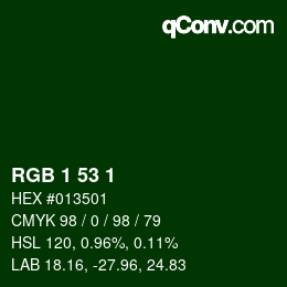 カラーコード: RGB 1 53 1 | qconv.com