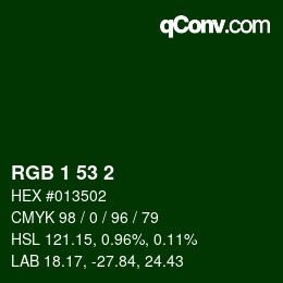 カラーコード: RGB 1 53 2 | qconv.com