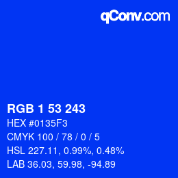 Color code: RGB 1 53 243 | qconv.com