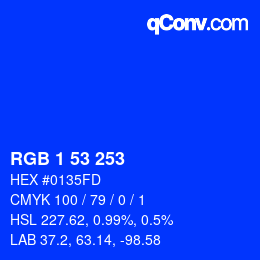 Color code: RGB 1 53 253 | qconv.com