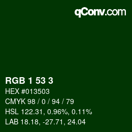 カラーコード: RGB 1 53 3 | qconv.com