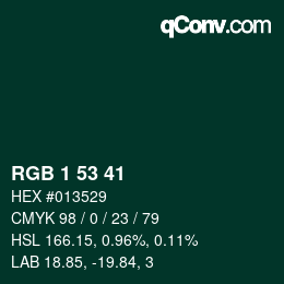 カラーコード: RGB 1 53 41 | qconv.com