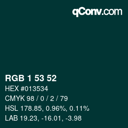 カラーコード: RGB 1 53 52 | qconv.com