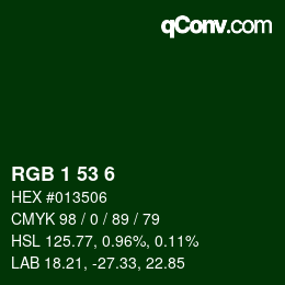 カラーコード: RGB 1 53 6 | qconv.com