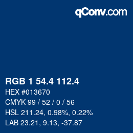 カラーコード: RGB 1 54.4 112.4 | qconv.com