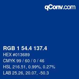 カラーコード: RGB 1 54.4 137.4 | qconv.com