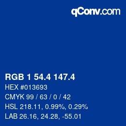 カラーコード: RGB 1 54.4 147.4 | qconv.com