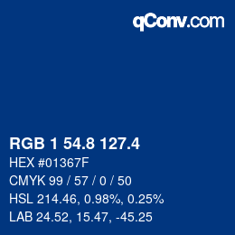 カラーコード: RGB 1 54.8 127.4 | qconv.com