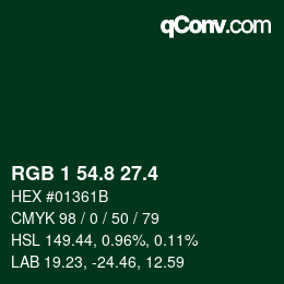 カラーコード: RGB 1 54.8 27.4 | qconv.com