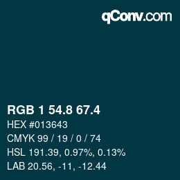 カラーコード: RGB 1 54.8 67.4 | qconv.com