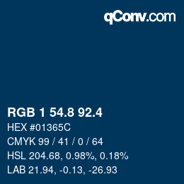 カラーコード: RGB 1 54.8 92.4 | qconv.com