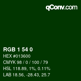 カラーコード: RGB 1 54 0 | qconv.com