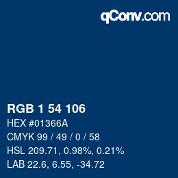 Color code: RGB 1 54 106 | qconv.com