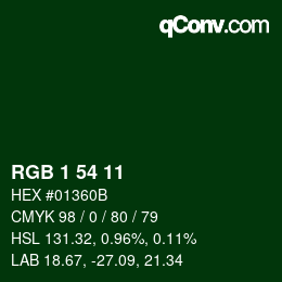 カラーコード: RGB 1 54 11 | qconv.com