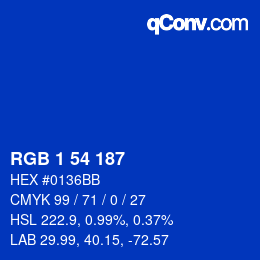 カラーコード: RGB 1 54 187 | qconv.com