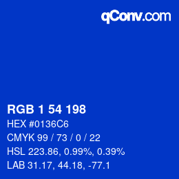Color code: RGB 1 54 198 | qconv.com