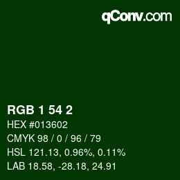 Color code: RGB 1 54 2 | qconv.com
