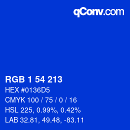 Color code: RGB 1 54 213 | qconv.com