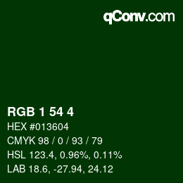 カラーコード: RGB 1 54 4 | qconv.com