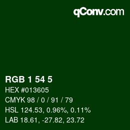 Color code: RGB 1 54 5 | qconv.com