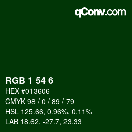Color code: RGB 1 54 6 | qconv.com