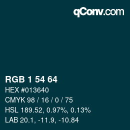 Color code: RGB 1 54 64 | qconv.com