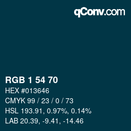 カラーコード: RGB 1 54 70 | qconv.com