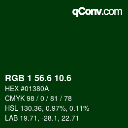 カラーコード: RGB 1 56.6 10.6 | qconv.com