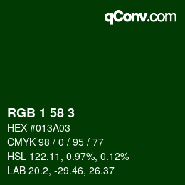 Color code: RGB 1 58 3 | qconv.com