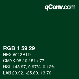Color code: RGB 1 59 29 | qconv.com