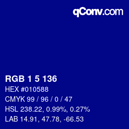 Color code: RGB 1 5 136 | qconv.com