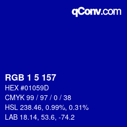 颜色代码: RGB 1 5 157 | qconv.com